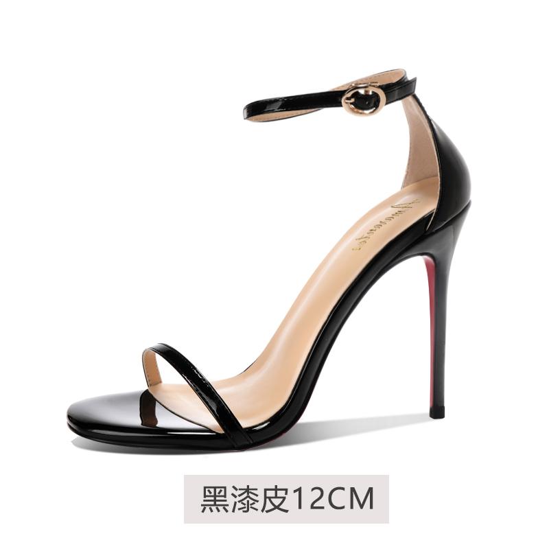 Black SW Flat High-heeled Sandals for Women, New Summer Popular, Same Style Ultra-fine Heel Red Sole High-heeled Shoes