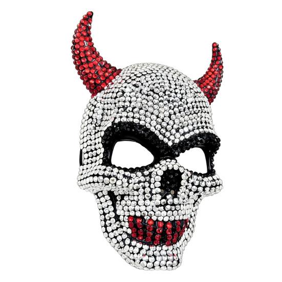 Translucent Rhinestone Devil Mask Halloween Mask, Sparkly Faux Crystal Demon Horn Masquerade Decorative Face Lightweight Full Cosplay Prop for