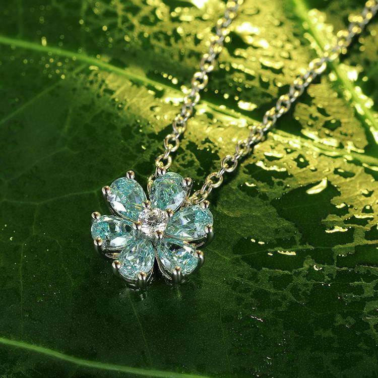 Chain Cz Custom Necklace Pendant Green Drop Stone 925 Sterling Silver Cubic Zirconia 16 Inch 1 Piece Trendy Flower Link Chain