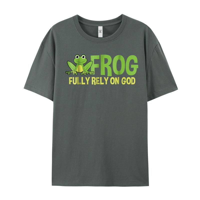 Funny Frog Fully Rely On God Round Neck T Shirt Mother Day Tees Short Sleeve Husband Loose All Cotton Summer Tshirt