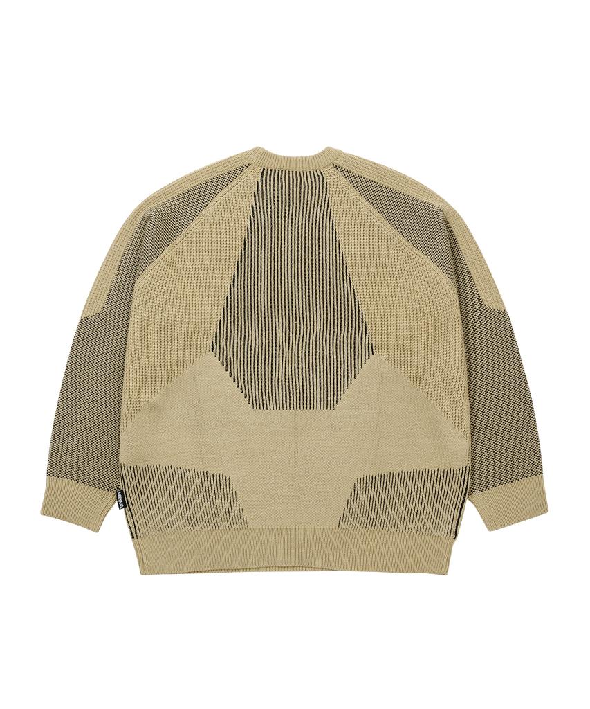 AJOBYAJO Paneled Mixed Knit Sweater [Beige]