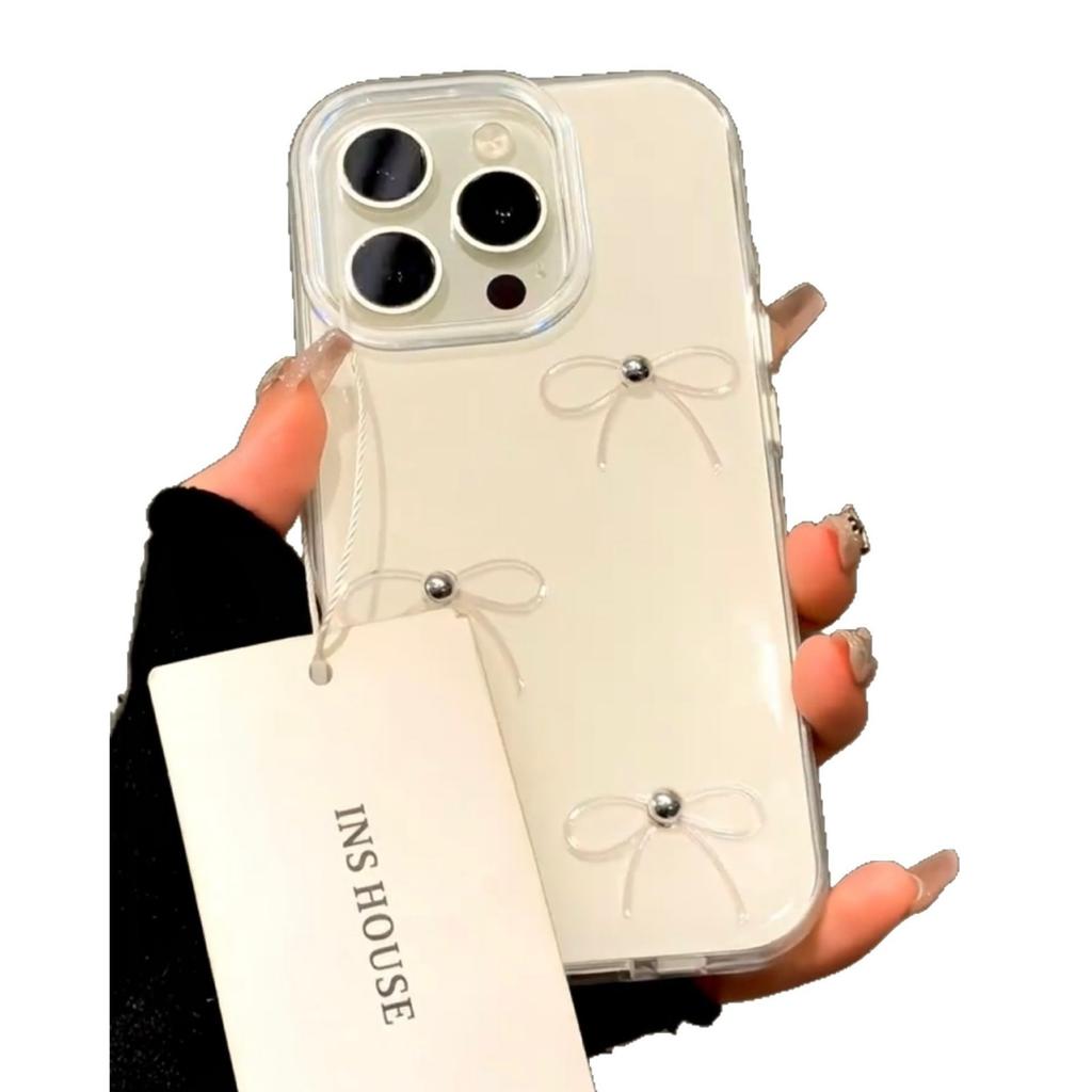 Bow Suitable for Apple 16 15promax Mobile Phone Case Iphone14pro Cute Cartoon 13 Pearls
