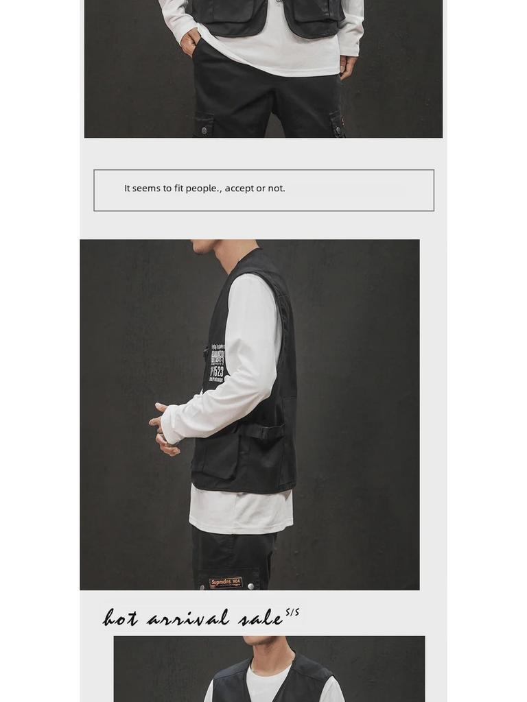 Американо-японский тактический жилет без рукавов с множеством карманов для молодежи на весну и осень