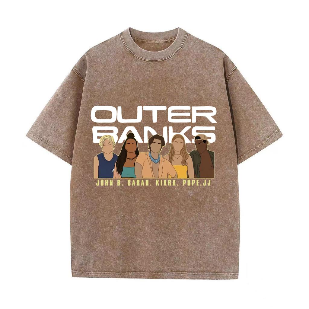 Футболка с принтом Outer Bank, модная спортивная футболка для пары, повседневный топ в стиле Харадзюку, винтажная футболка в стиле ретро с эффектом потертости