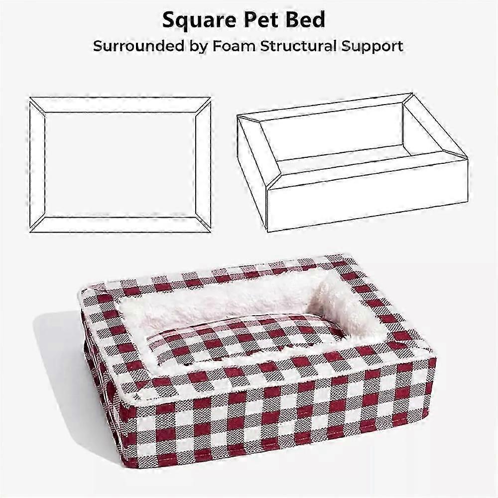 Soft tartan dog bed anti-anxiety cozy calming bed