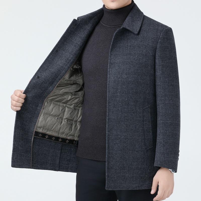 New High-end Double-sided Cashmere Coat for Men with Removable Down Lining, Mid-length Woolen Wool Thick Lapel Coat
