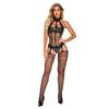 New Sex Underwear Sexy Temptation Lace Trimmed Suspenders Front Hollow Jacquard One-piece Mesh Socks