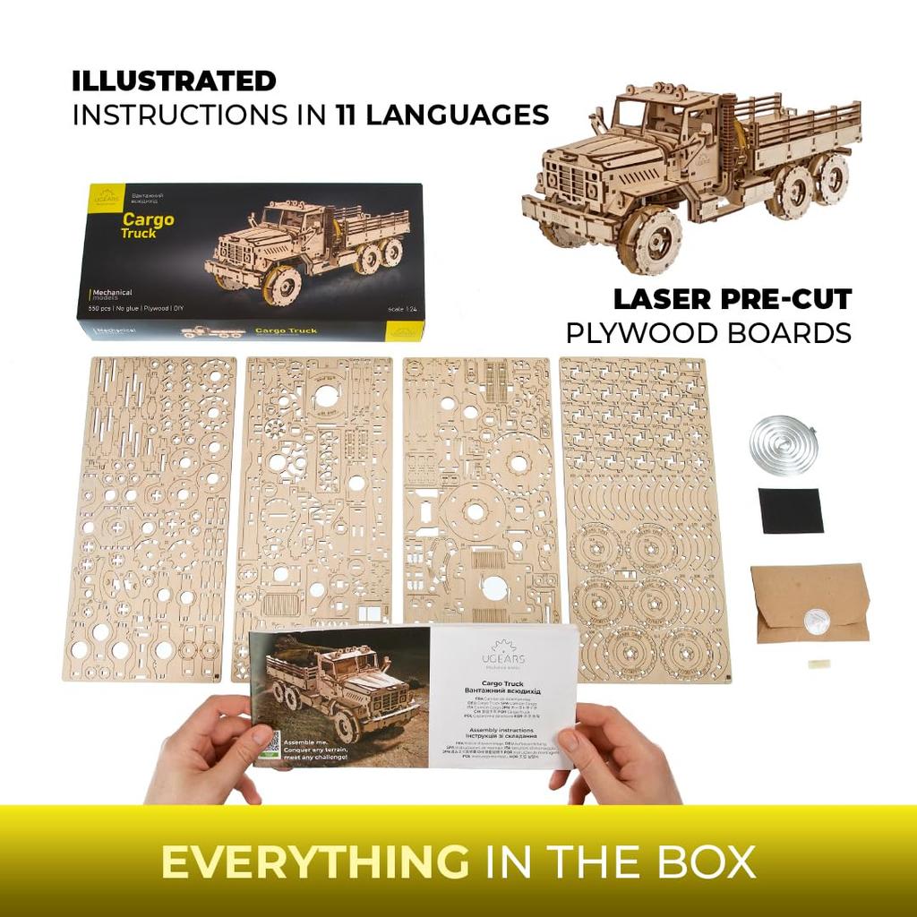 Ugears Cargo Truck 70253 Wooden Puzzle No Glue or Tools Required 3D Puzzle Includes Assembly Instructions - - -