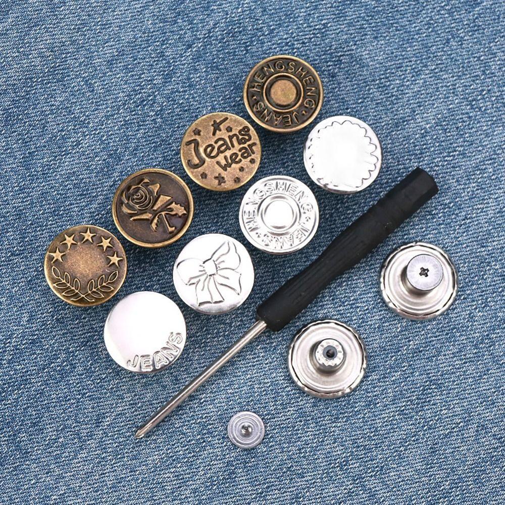 10Pcs/pack With Screwdriver Jeans Buttons Nail Free Clothing Pants Waist Extenders Button Sewing Accessories 17mm Waist Buckle