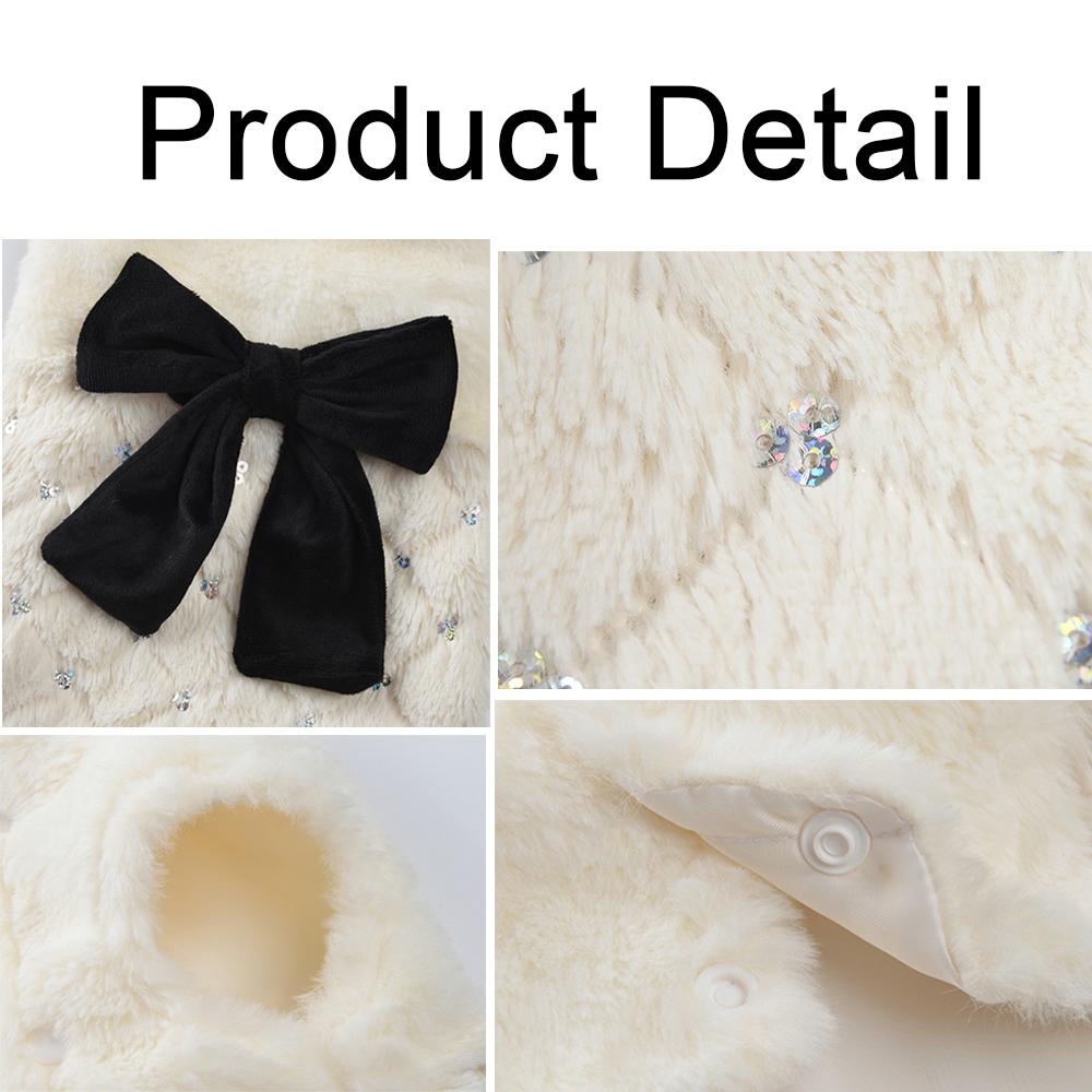 Одежда для домашних животных Элегантное роскошное зимнее пальто с мехом для собак, свитер для маленьких средних кошек, одежда с бантом, модная зимняя куртка для щенков, комбинезон для котенка