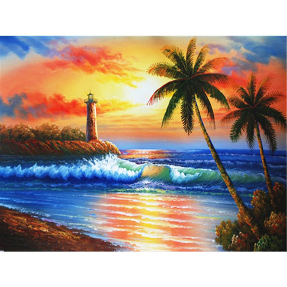 5D наборы для алмазной живописи приморская Алмазная вышивка пейзаж мозаика картина кокосовая пальма искусство украшение дома