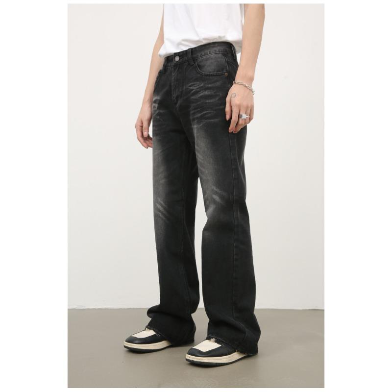 Retro Black and Gray Loose Straight Jeans Men's Washed Cat Whiskers Micro Flare Pants Straight Loose Jeans for Men Fashionable and Comfortable Pants