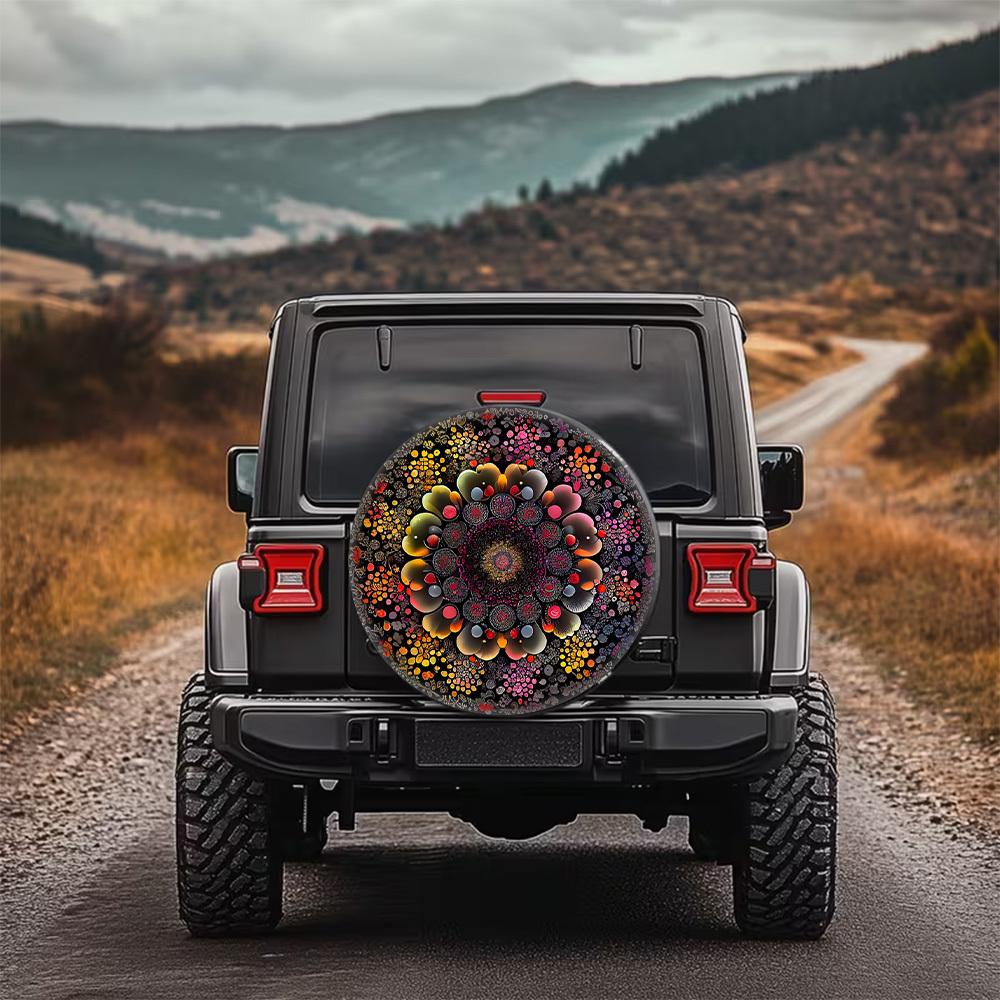 1pc, Vibrant Multicolor Mandala Printed Car Spare Tire Cover, Creative Quirky Spare Tire Cover, Multifunctional Spare Tire Cover