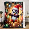Cute Penguin with Santa Hat and Lights Patterned Flannel Blanket Perfect for the Bedroom Living Room, Sofa, or a Little Nap