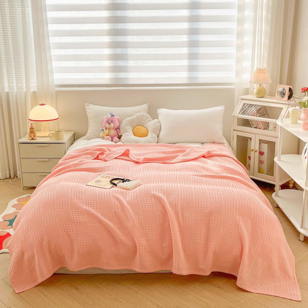 Thin Waffle Cotton Blankets for Beds Summer Towel Quilts Bed Cover Adults Students Dormitory Bedspread Plaid Sofa Throw Blankets