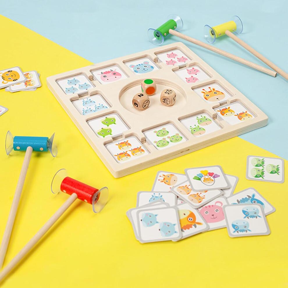 Wooden log toy learning activity with 96 cards, 3 dice, educational toy for 4