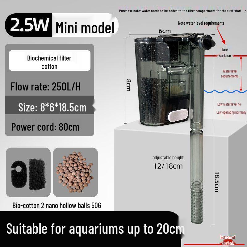 Настенный фильтр для аквариума: Бесшумный насос 3-в-1 для циркуляции, очистки, удаления масляной пленки и оксигенации.