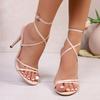 Fashion Women's Pointed Toe Patent Leather One Strap Cross Ankle Strap Stiletto Sandals Fashion Pump