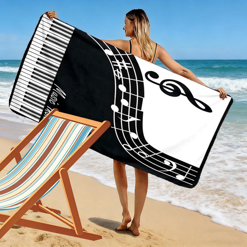 Music Note Print Beach Towel, Large Soft Quick Dry Towel for Beach Camping Swimming