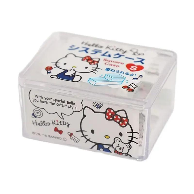 Kawaii Sanrio Hello Kitty Cinnamoroll Cotton Swab Jewelry Storage Box Melody Kuromi Cute Cosmetics Sundries Press Organizer Boxs