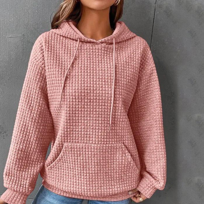 Осенне-зимний однотонный вафельный свитер с длинными рукавами и круглым вырезом, однотонный топ