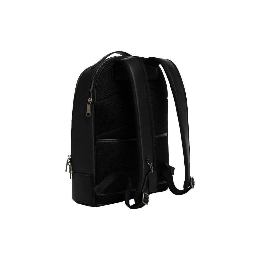 Coach 32 Solid Color Simple Zipper Closure Large Capacity Multifunctional Leather Backpack Men backpack Black CO992-QBBK