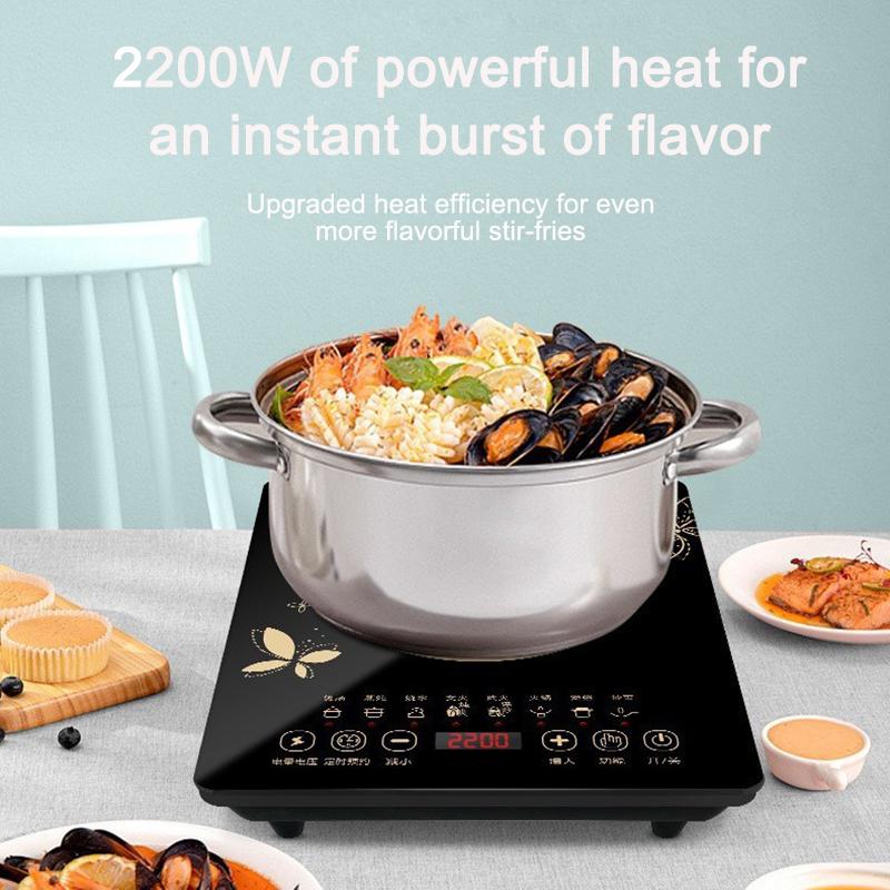 Electric Magnetic Induction Cooker Household Waterproof Small Hot Pot Heating Stove Touchpad Timing Stir-fry Dish Cooking Oven