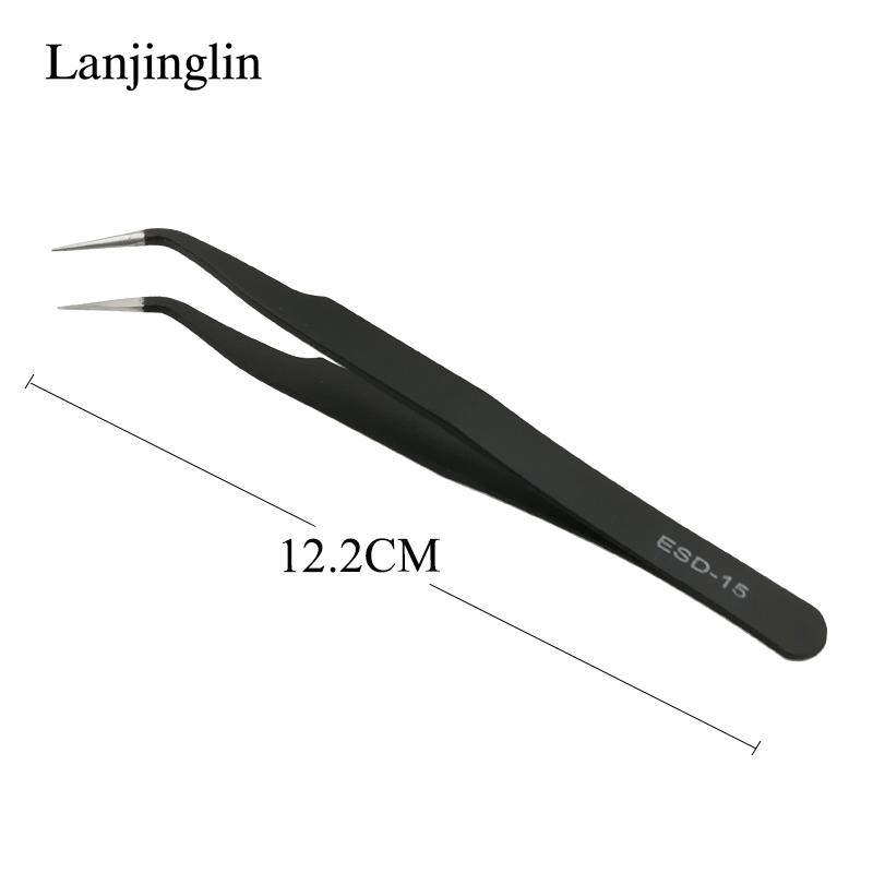 1 шт., изогнутый прямой черный пинцет из нержавеющей стали, принадлежности для дизайна ногтей, пинцет для ресниц
