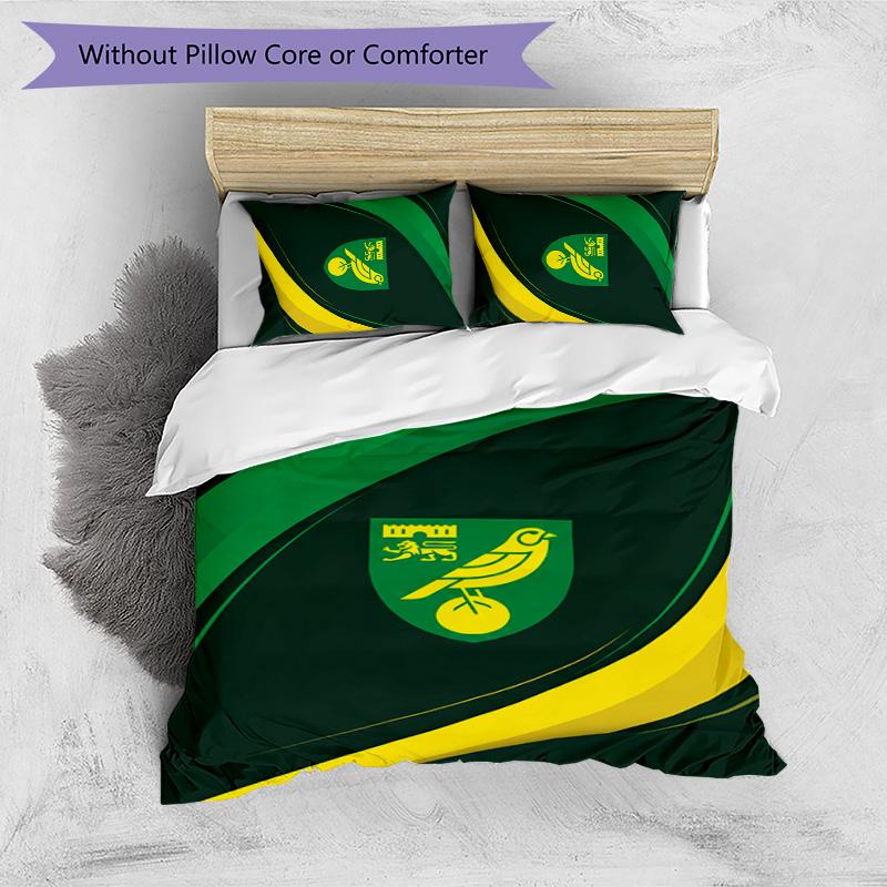 Norwich City Football Printed 3 Pieces Bedding Set, Comfortable Skin Friendly Bedroom Duvet Cover Set
