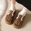 Женские туфли на плоской подошве с леопардовым принтом на меховой платформе из замши и плюша из хлопка, зимняя теплая повседневная спортивная обувь для женщин 2025 года, тренд на шнуровке, Zapatos Mujer