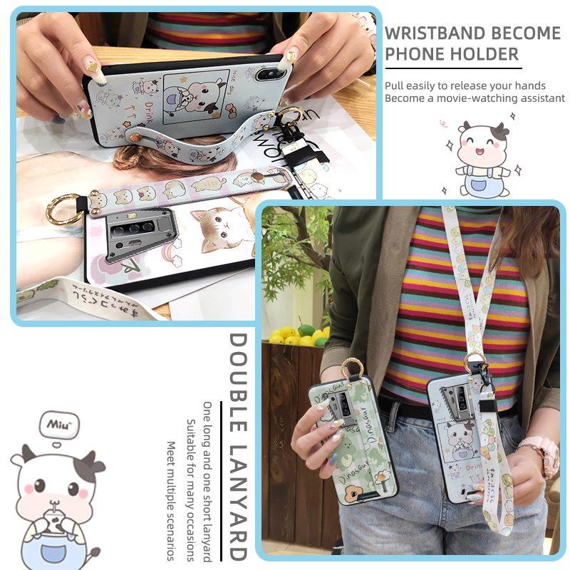 Kickstand Anti-dust Phone Case For Blackview BV6900 Wrist Strap Ring Cartoon Anti-knock Waterproof Cute Dirt-resistant