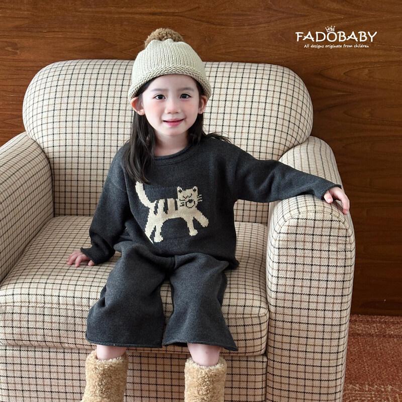 FADOBABY Girls' Cartoon Knitted Sweater and Pants Two-Piece Set