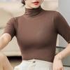 Summer Tops Turtleneck Solid Color Half Sleeve Slim Fit Smooth Wear