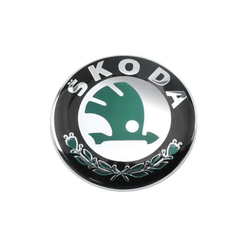 AHUQ1 2pcs 80mm/90mm 3D Car Emblem Badge Hood Front Rear Trunk Logo For Skoda Fabia 1 2 Octavia a7 RS Superb Rapid Yeti Karoq Vision
