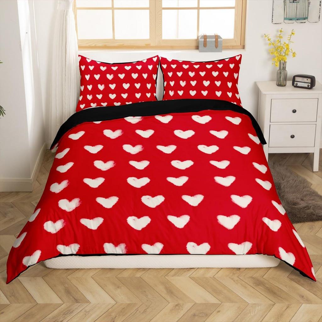 Комплект постельного белья из 3 предметов с застежкой-молнией, пододеяльник Queen с красными сердечками, с рисунком в виде сердечек любви, белый комплект пододеяльников, милый принт