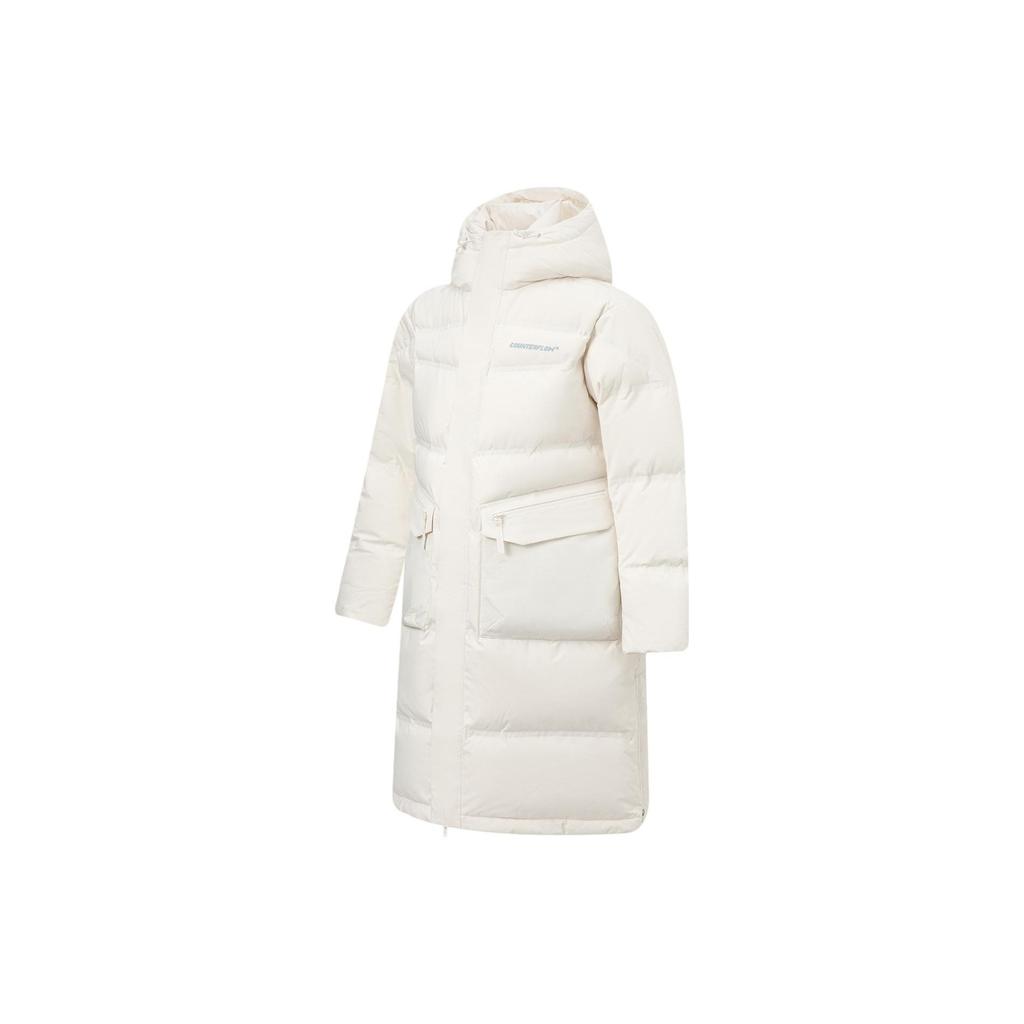Li Ning CF Sports Casual Stand Collar Hooded Long Down Jacket Men Upperwear Off-White AYMT395-2