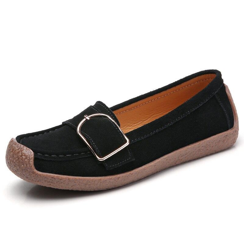 Shoes Woman Genuine Leather Women Flats Slip On Women's Loafers Female Moccasins Shoe Buckle Footwear