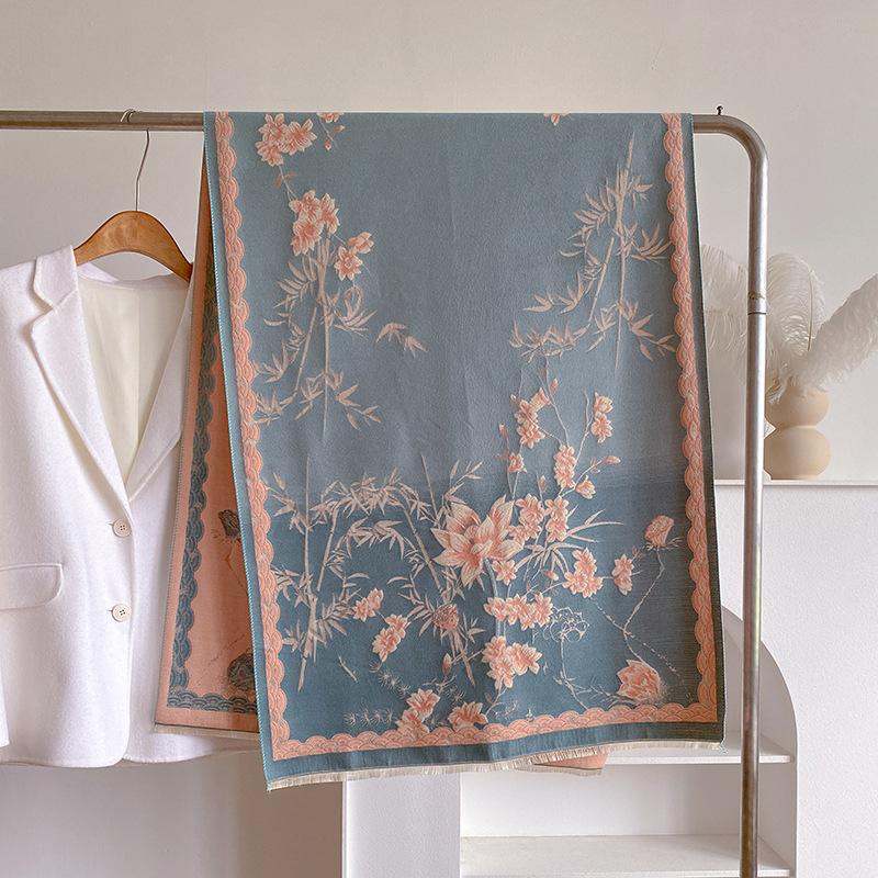 Sweet And Elegant, Literary And Artistic, Bamboo Shadow, Dark Fragrance, Light National Style Scarf, Women'S Double-Sided Double Wearing Shawl
