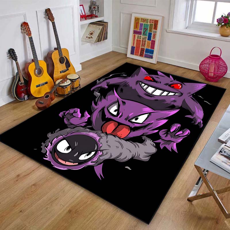 Best Seller! P-Pokemon Cartoon Carpets with Gengar Printed, Living Room Bedroom Floor Mat Balcony Garden Non-Slip Rug Great Gift