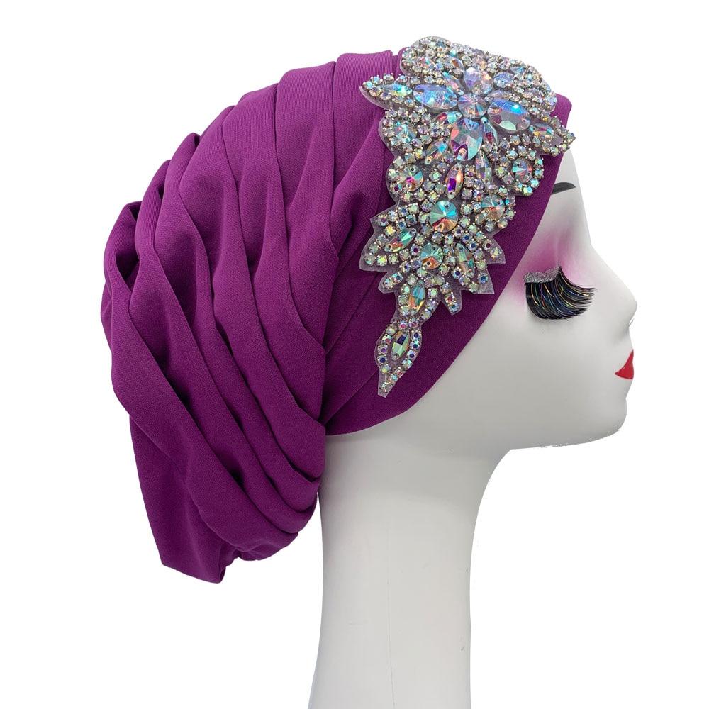 Женская плиссированная шляпа-тюрбан со стразами
