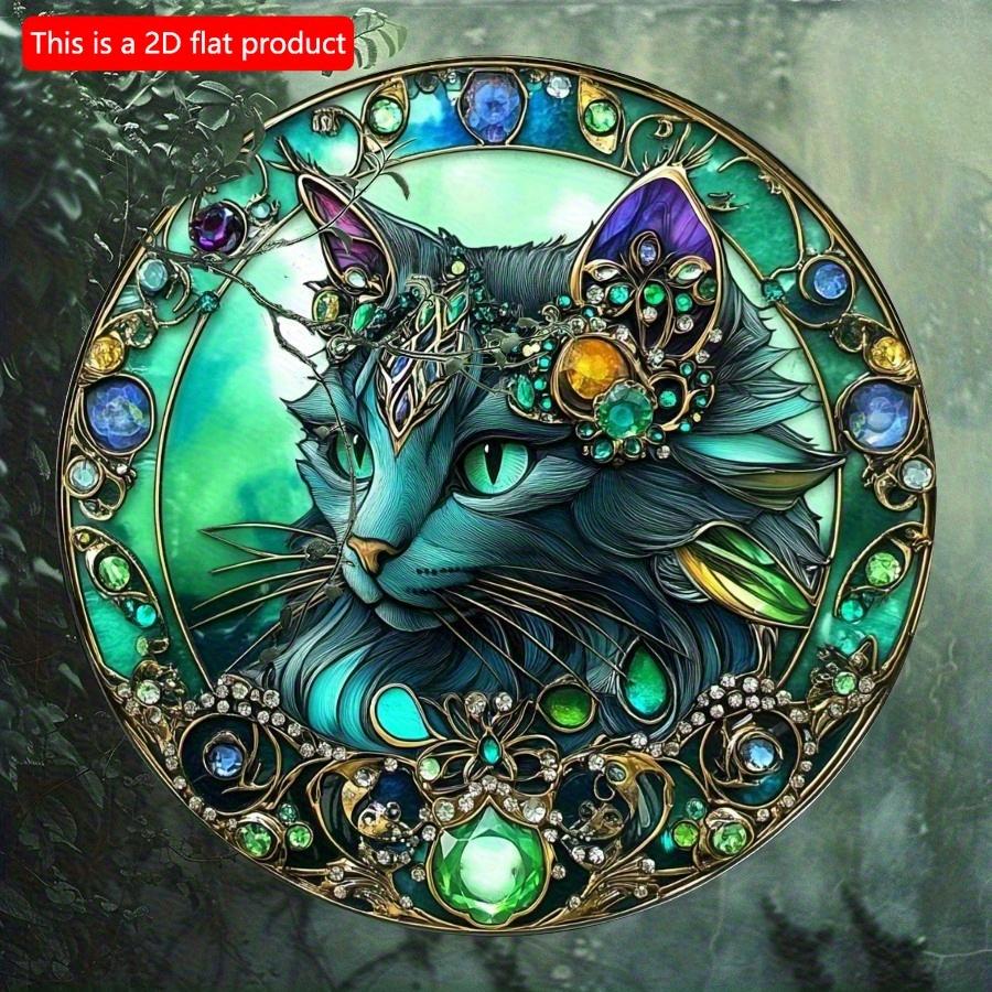 2d Flat 20*20cm Traditional Gemstone Cat Wooden Wall Art, Exquisite Decor, Multipurpose Hanging Ornament, for Home, Kitchen, Garden, Bedroom, Bar.