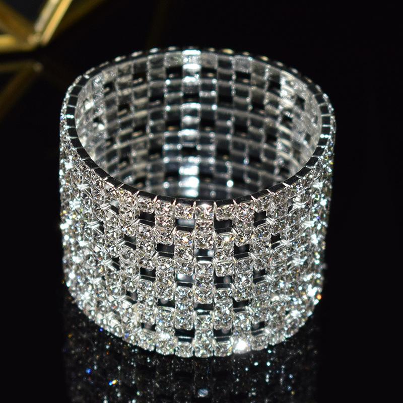 Europe and America Cross Border Fashion Multi-Layer Elastic Hollow Rubber Band Full Rhinestone Bracelet Exaggerated Wide Bangle