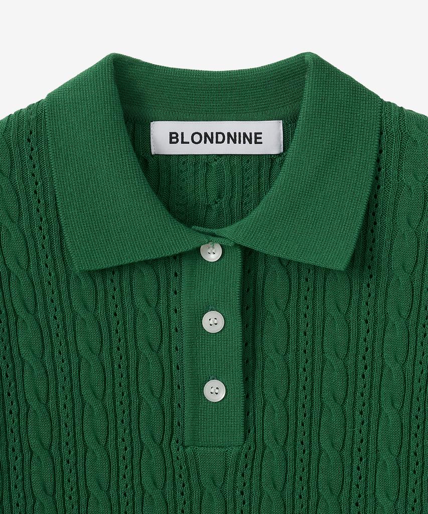 BLOND9 Укороченный Кабельный Свитер с Косами и Коротким Рукавом с Воротником_Лесной Зеленый