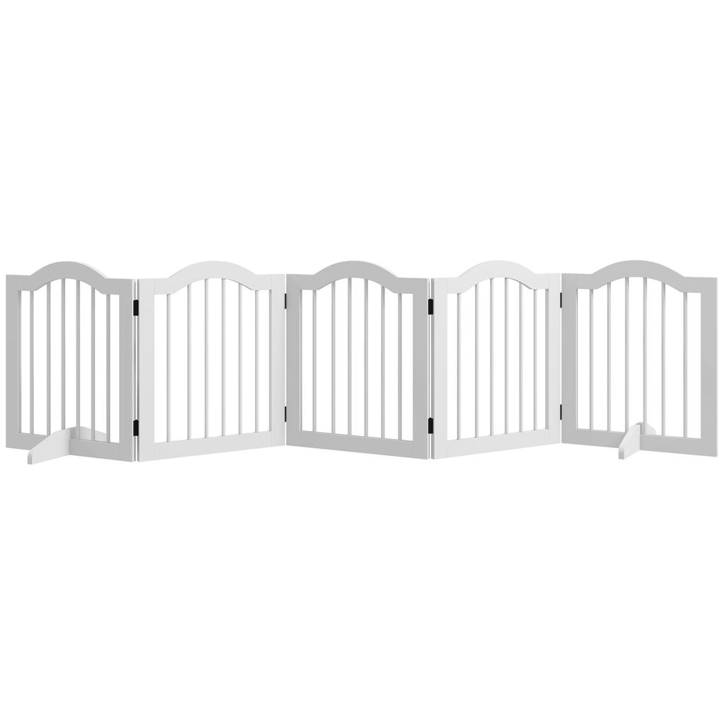 Dog Barrier Gate 5 Panels Foldable Flexible Solid Wood MDF 261.5x29.5x61 Cm White
