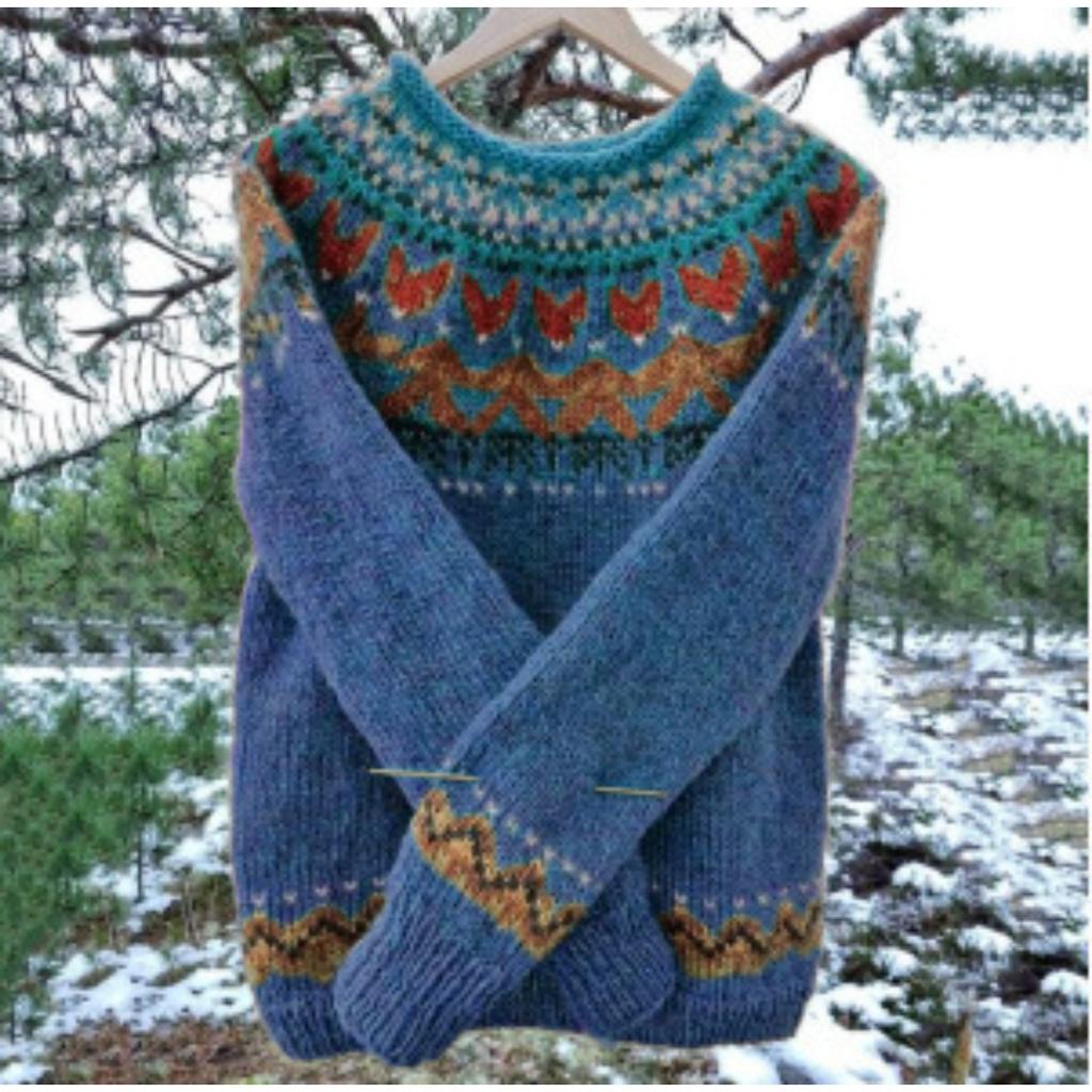 Свитер, Женский, Круглый вырез, Цветной блок, Свободный крой, Пуловер, Вязаный свитер, Теплый, Повседневный топ