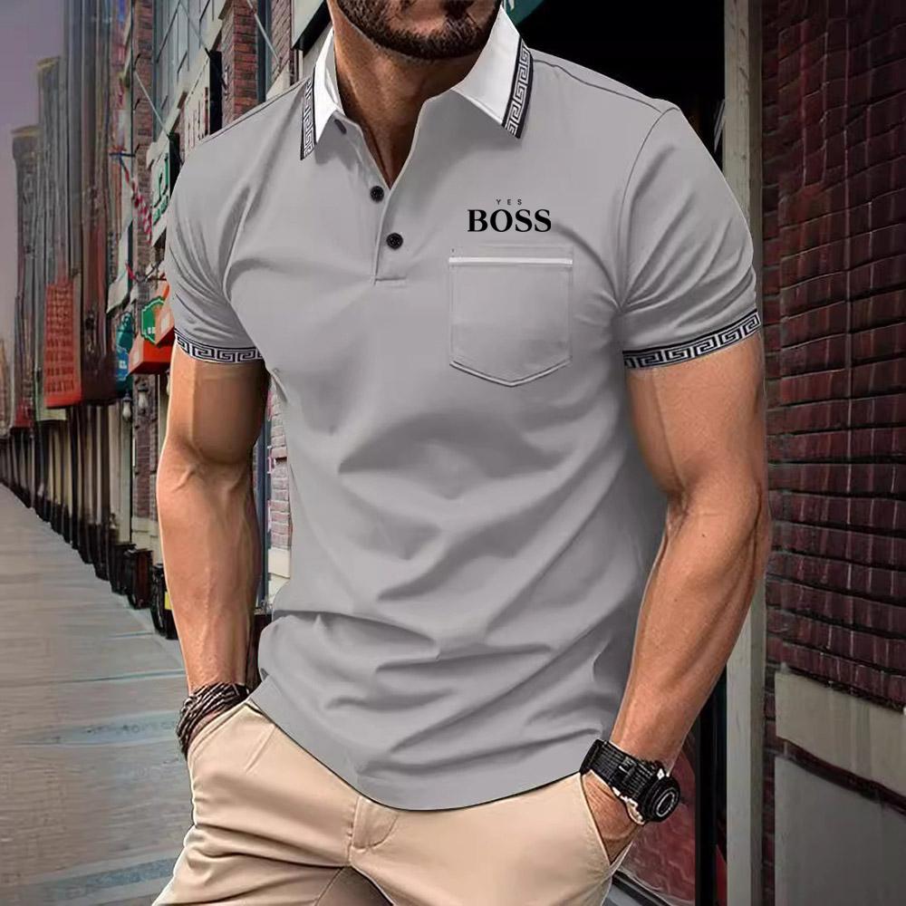 Летняя роскошная мужская спортивная рубашка поло больших размеров с карманом и пуговицами