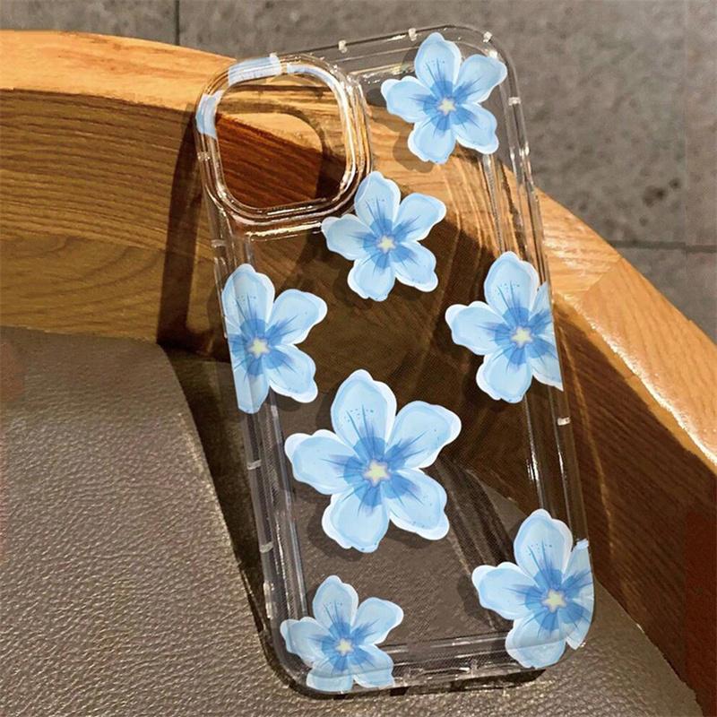 Floral & Strawberries Pattern Transparent Phone Case For iPhone 16 16e 14 13 15 Pro Max 11 12 Pro Mini 7 8 Plus Soft TPU Cover