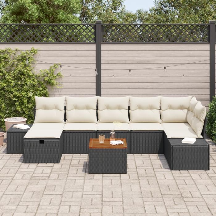VidaXL Set de canapé de jardin 8 pièces avec coussins Noir Poly Rattan 3359600