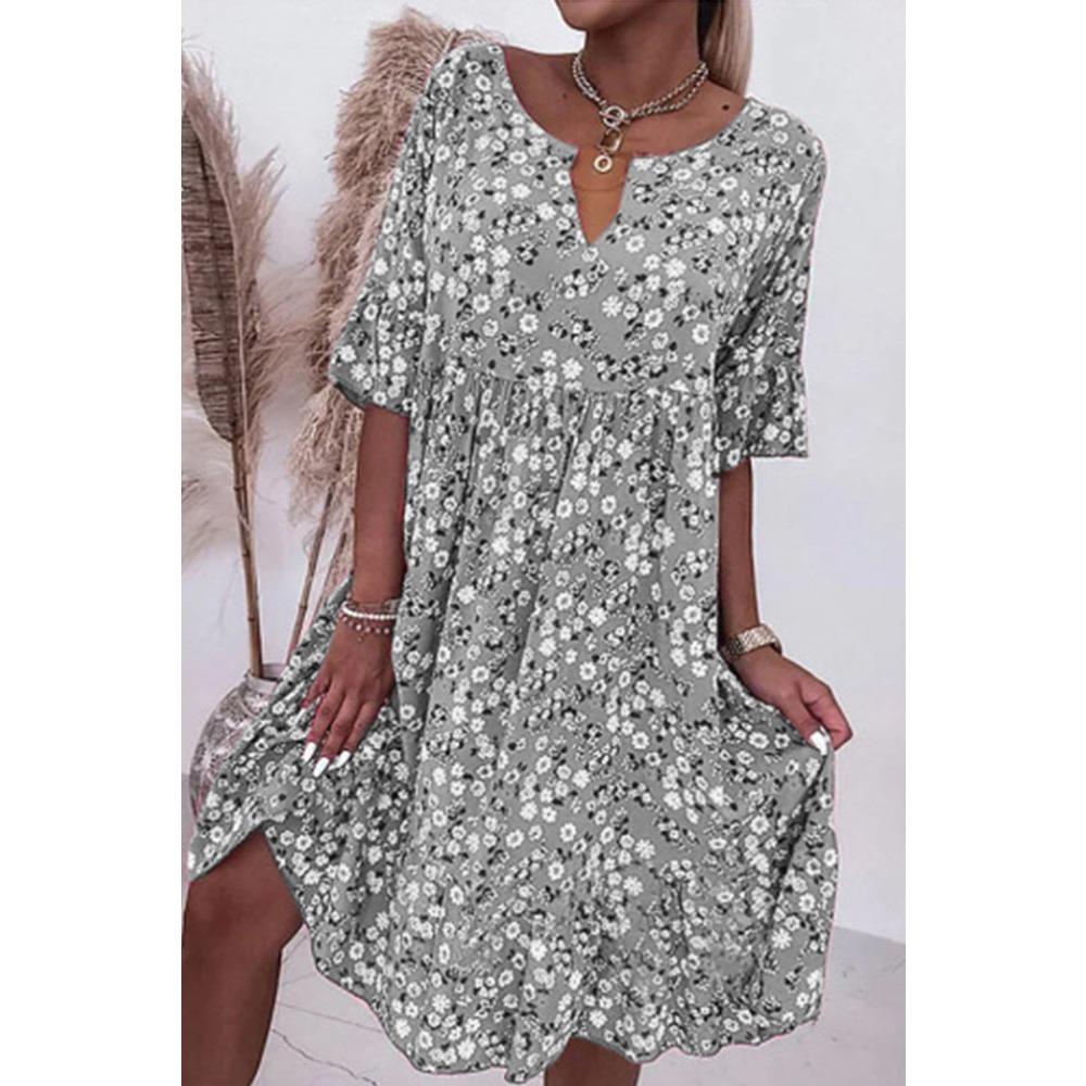 JPNTKY Women's Fashion Summer Spring Solid Color Print Short Sleeve Casual Dresses