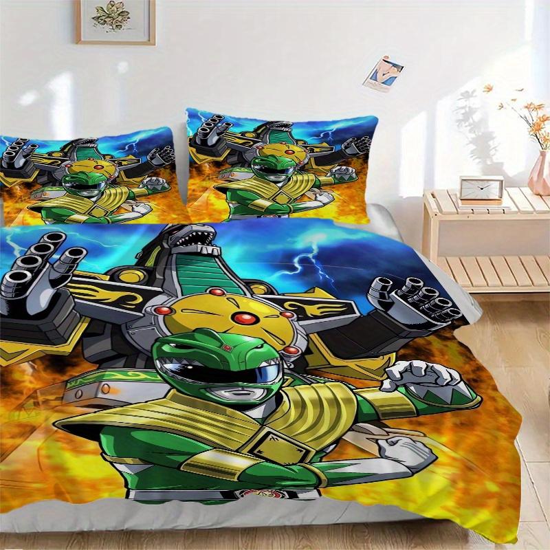 3pcs Power Rangers Dino Charge Green Ranger Print Cover Set Ultra Soft, Breathable, and Comfortable Bedding with Stylish Design for Bedroom and Guest